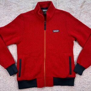 Patagonia Woolyester Worn Wear Red Fleece Zip Up Jacket Size Small